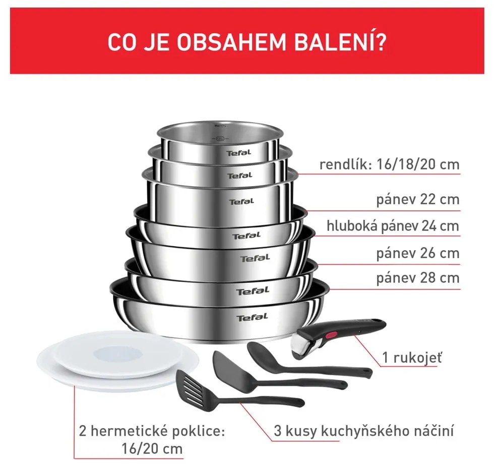 Set de vase pentru gătit 13 buc. din oțel inoxidabil INGENIO Emotion L897DS04 – Tefal