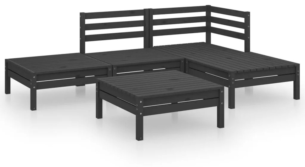 Set mobilier de gradina, 5 piese, negru, lemn masiv de pin Negru, 1