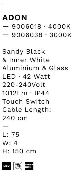 Oglinda cu iluminat LED IP44 3000K Adon, 150x75cm, NVL-9006038
