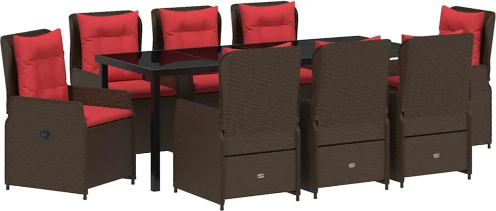 vidaXL Set de masă pentru grădină 9 pcs Maro Rattan poli