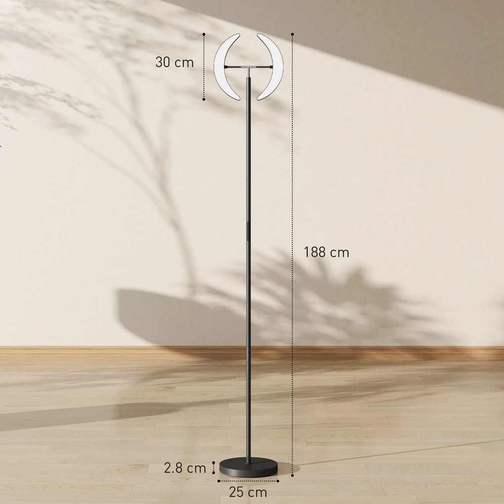 HOMCOM Lampă de Podea Dimmerabilă cu Telecomandă și Dublă Cap Girevole la 350°, Lampă de Podea cu Reglare Temperatură Culoare 2700K-6000K, pentru Sufragerie și Cameră, Negru | Aosom Romania