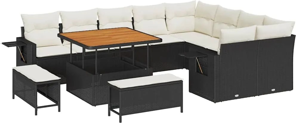 vidaXL Set de canapele pentru grădină 13 pcs Negru și Crem poliratan