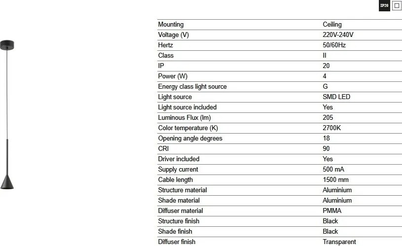 Pendul LED stil minimalist ANNA negru