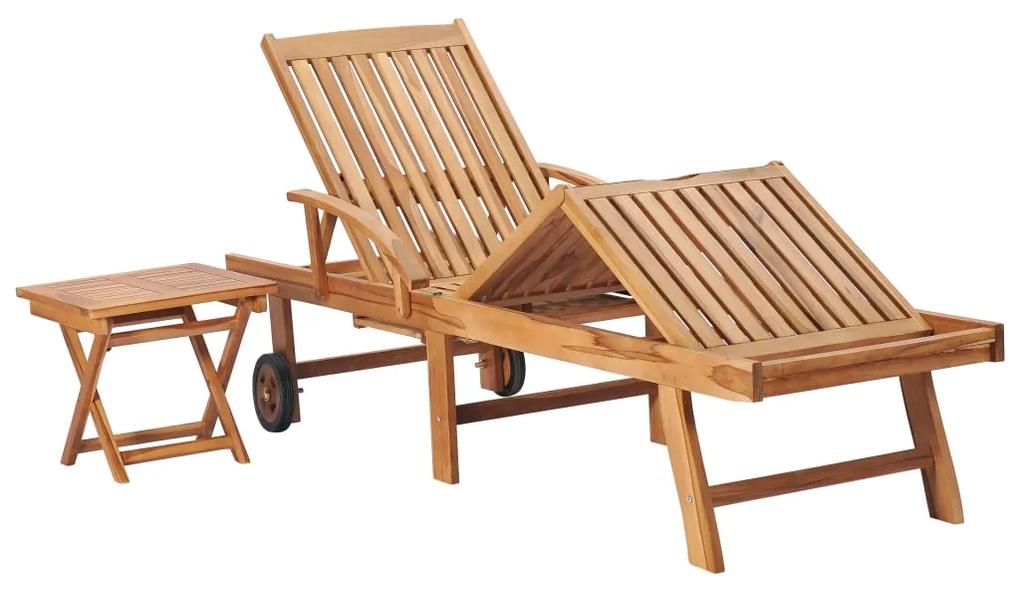 3063034 vidaXL Șezlong cu pernă și masă, lemn masiv de tec