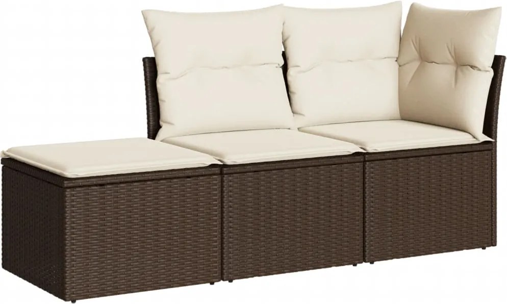 vidaXL Set canapele de grădină cu perne, 3 piese, maro, poliratan