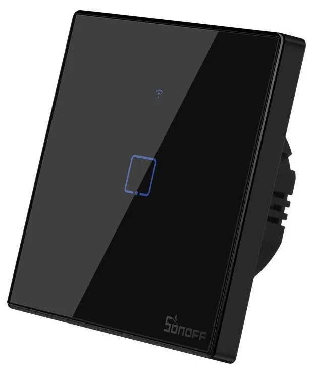 Intrerupator simplu smart, sticla securizata neagra, montaj in doza, compatibil Alexa si Google Assistant, Sonoff