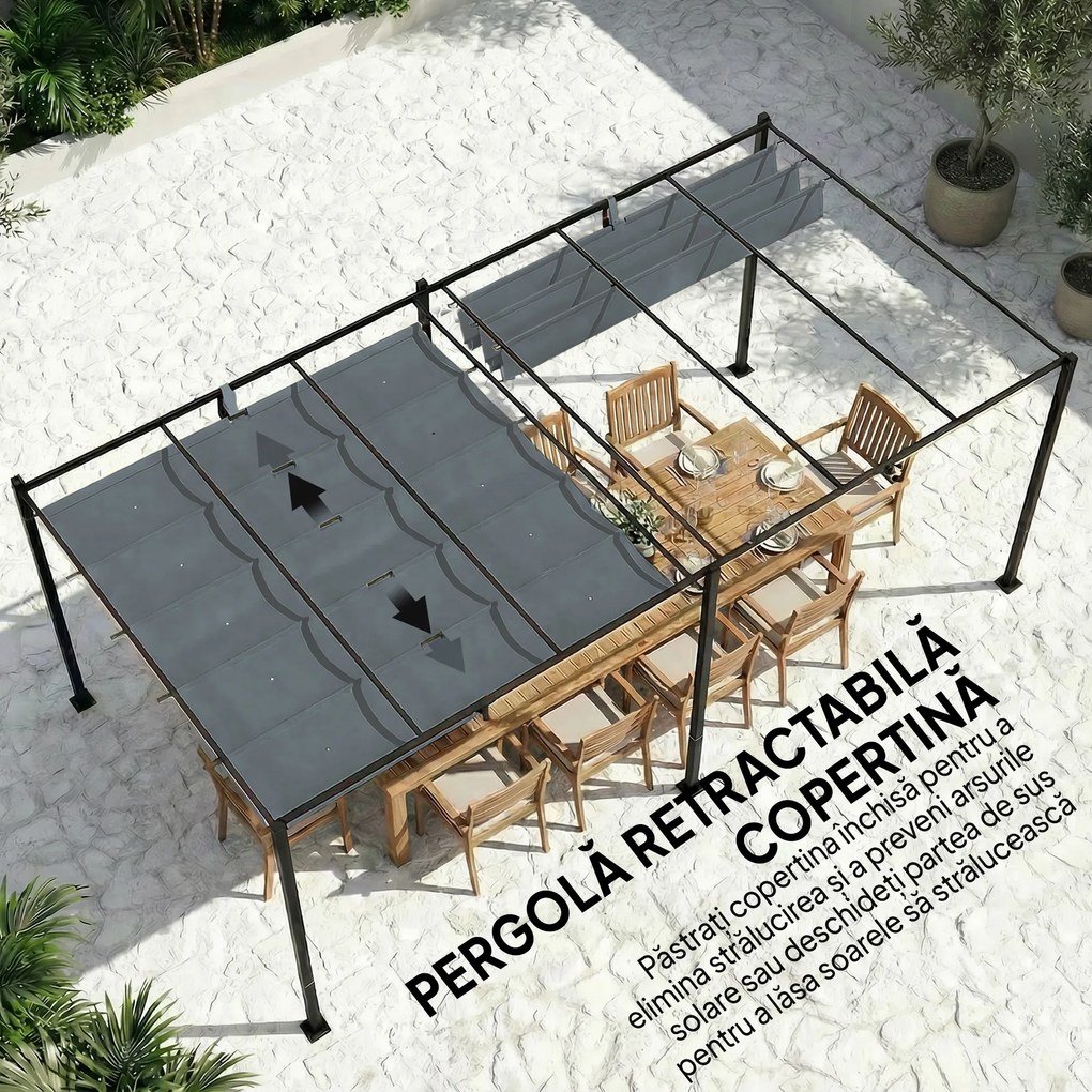Outsunny Copertină pentru Pergolă cu 10 Orificii de Drenaj, Tavan de Rezervă în Poliester Respirabil, Doar Acoperire, 288x298 cm, UV30+, pentru Pergola Grădină 3x3m, Gri Închis | Aosom Romania