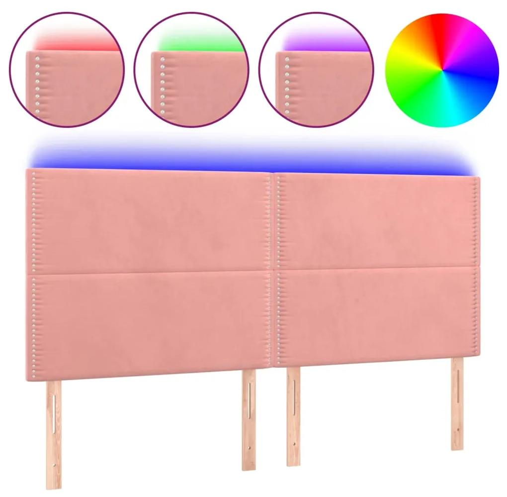 3122349 vidaXL Tăblie de pat cu LED, roz, 180x5x118/128 cm, catifea