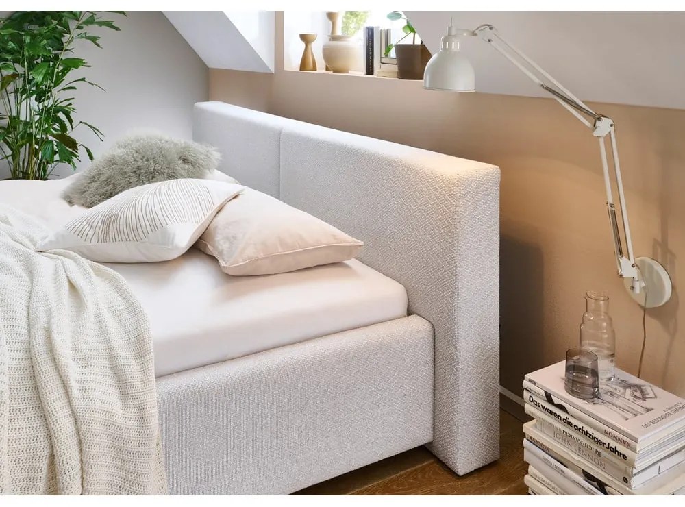 Pat matrimonial gri deschis tapițat cu spațiu de depozitare cu somieră 140x200 cm Cube – Meise Möbel