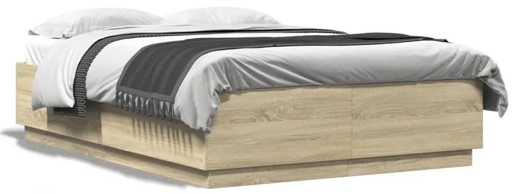 3209613 vidaXL Cadru de pat cu LED stejar sonoma 140x200 cm lemn prelucrat