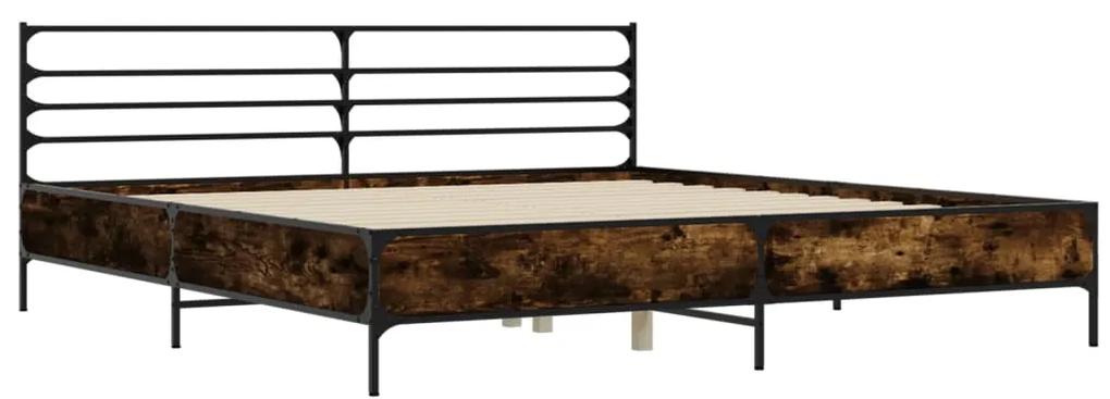 3280064 vidaXL Cadru de pat, stejar fumuriu 200x200 cm lemn prelucrat și metal