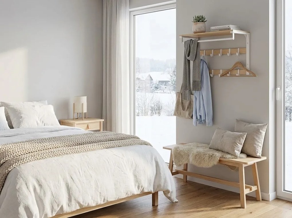 Cuier de perete cu raft SOREVI, stejar/alb