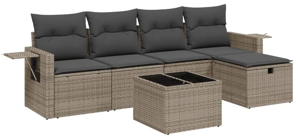 3263786 vidaXL Set mobilier grădină cu perne, 6 piese, gri, poliratan