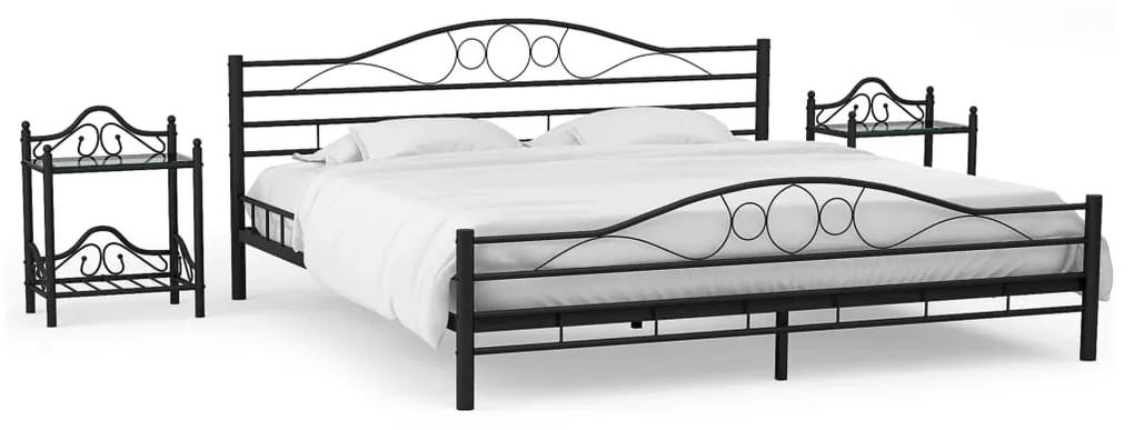 276029 vidaXL Cadru de pat cu 2 noptiere, negru, 180 x 200 cm, metal