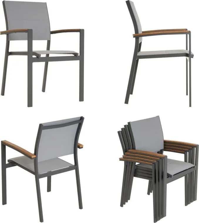 Set de grădină cu masă bistro și 2 scaune stivuibile, gri