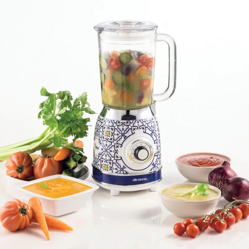 Blender Ariete Capri 0583/0C, 1000W, 1.5 L, 4 viteze + pulse, Zdrobire gheata, Alb/Albastru