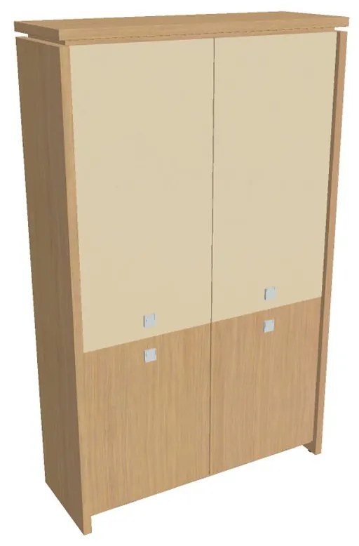 Dulap înalt Verno 128 x 46 x 210 cm, uși combinate, stejar deschis / vanilie