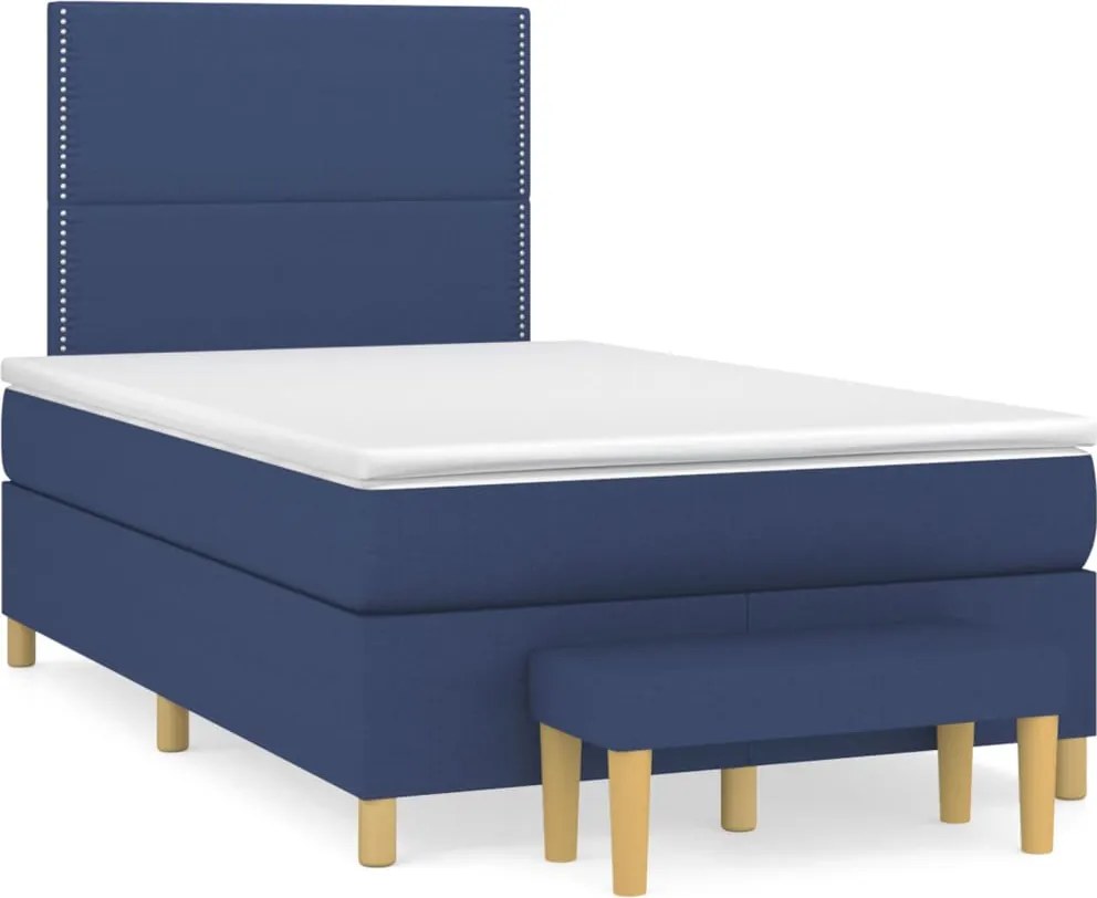vidaXL Pat box spring cu saltea, albastru, 120x200 cm, textil