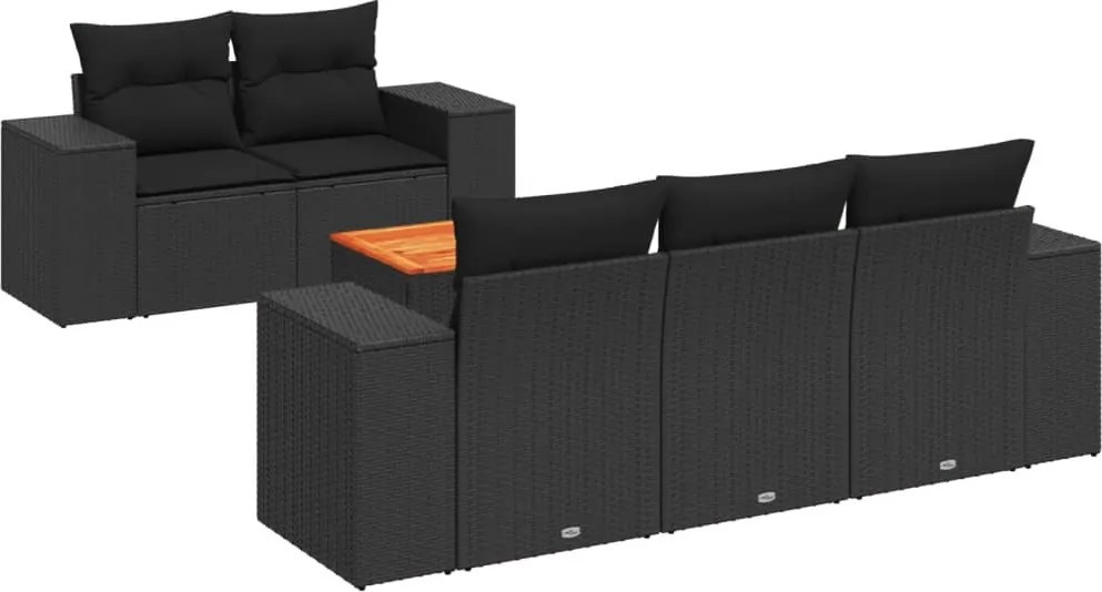 vidaXL Set mobilier de grădină cu perne, 6 piese, negru, poliratan