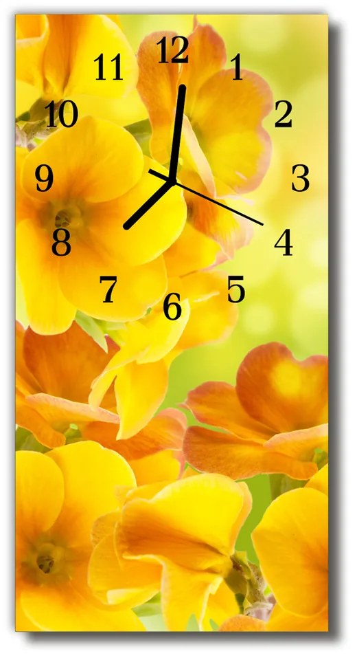 Ceas de perete din sticla vertical Flori natura petale galbene