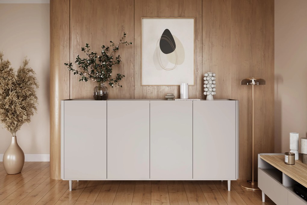 Comodă cu patru uși pe picioare Elivo 200 cm - cașmir / stejar uleiat