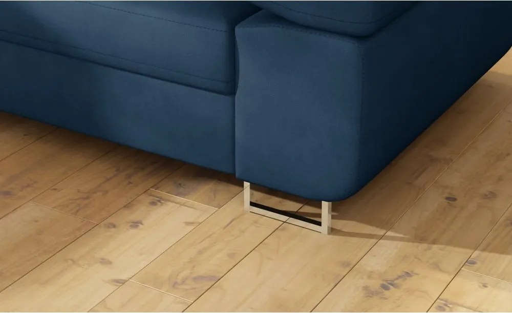 Colțar albastru extensibil/cu spațiu de depozitare cu tapițerie din catifea (cu colț pe partea stângă/în formă de ”L”) Anton – ELTAP