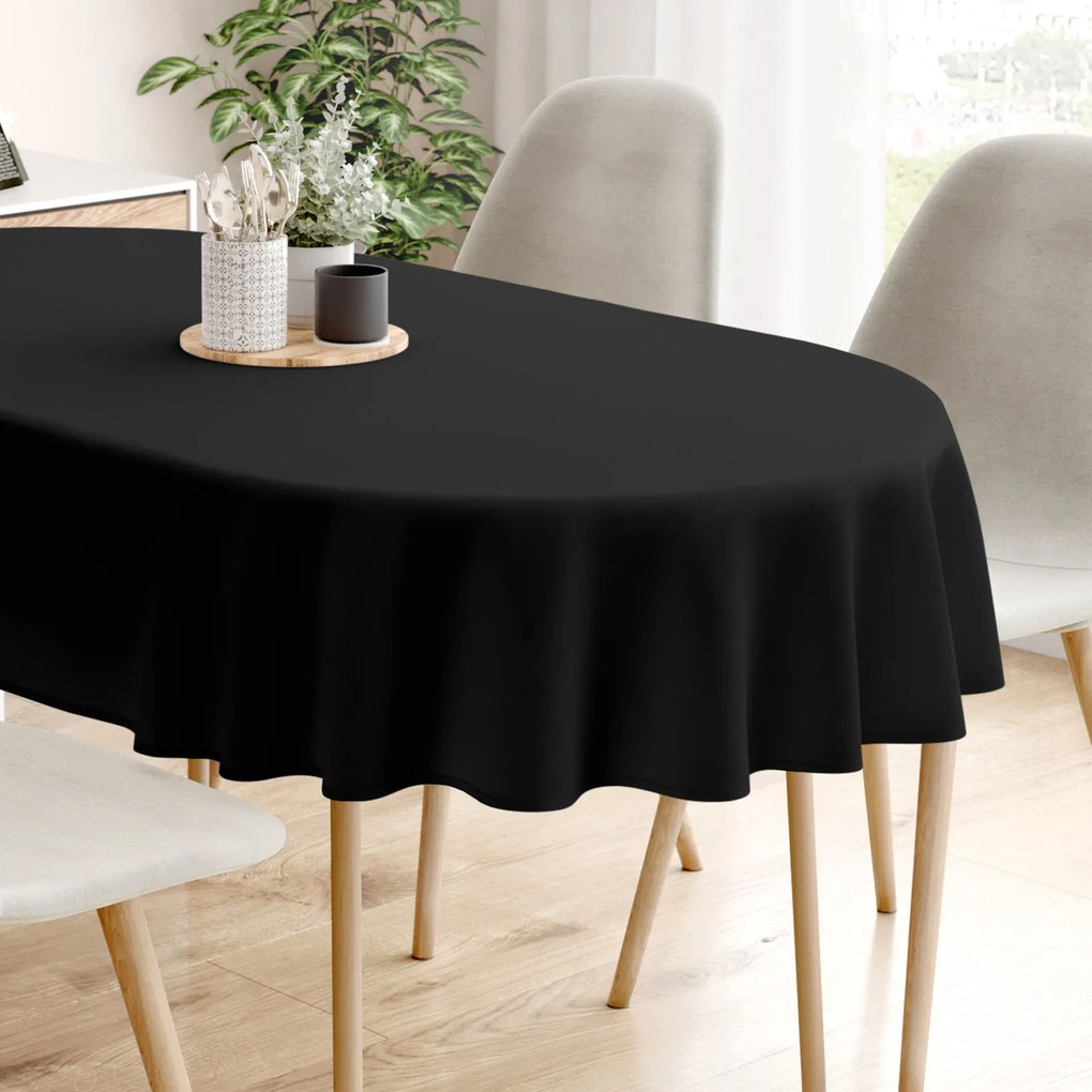 Goldea față de masă decorativă  loneta - negru - ovală 80 x 140 cm