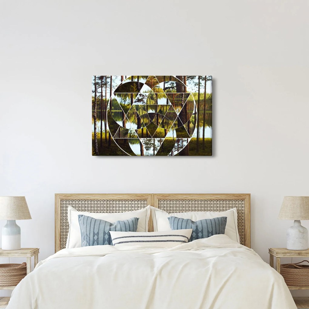 Tablou - Colaj geometric pe fundalul pădurilor nordice (90x60 cm)