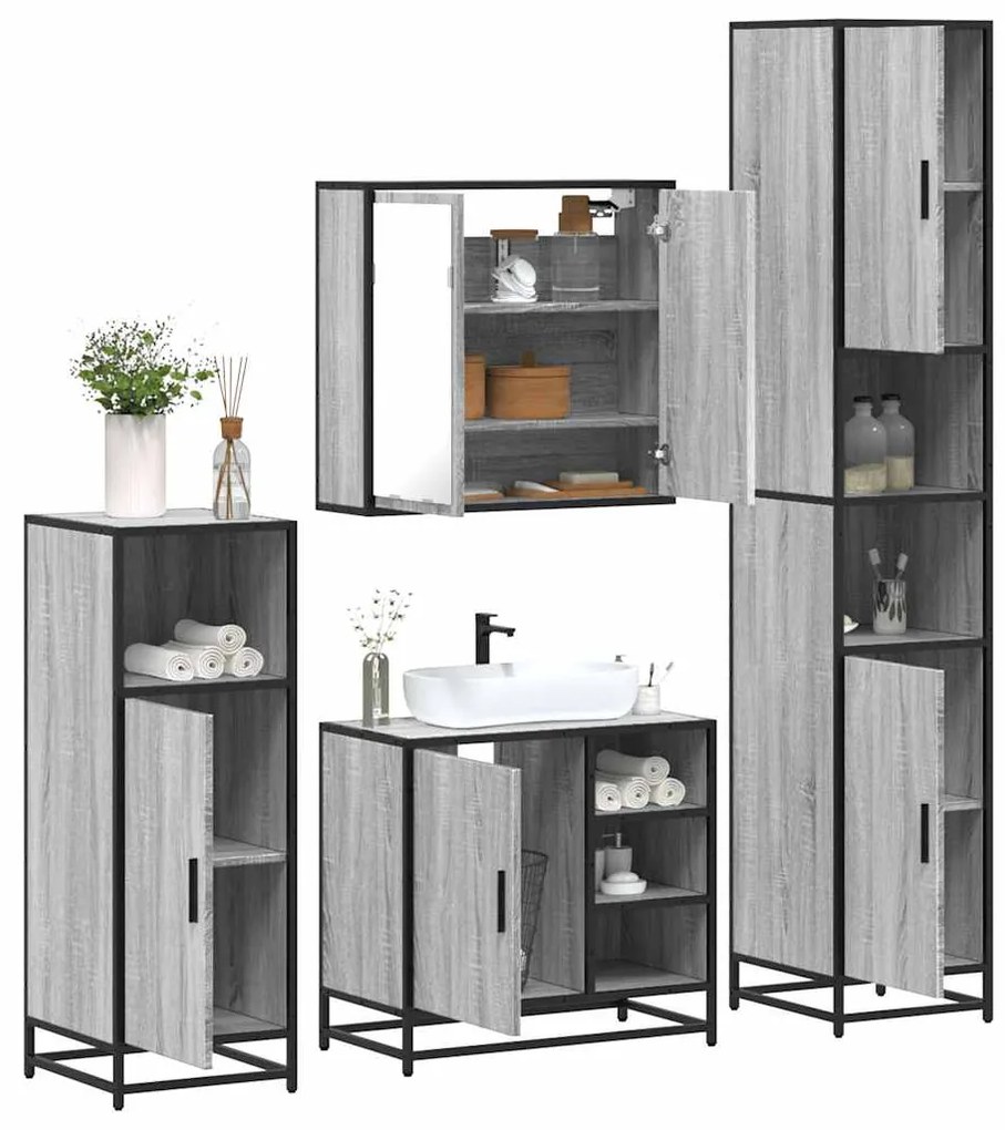 vidaXL Set de mobilier de baie 4 piese Lemn stratificat gri Sonoma