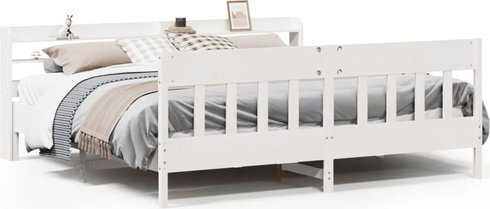 vidaXL Cadru de pat fără saltea, alb, 200x200 cm, lemn masiv pin