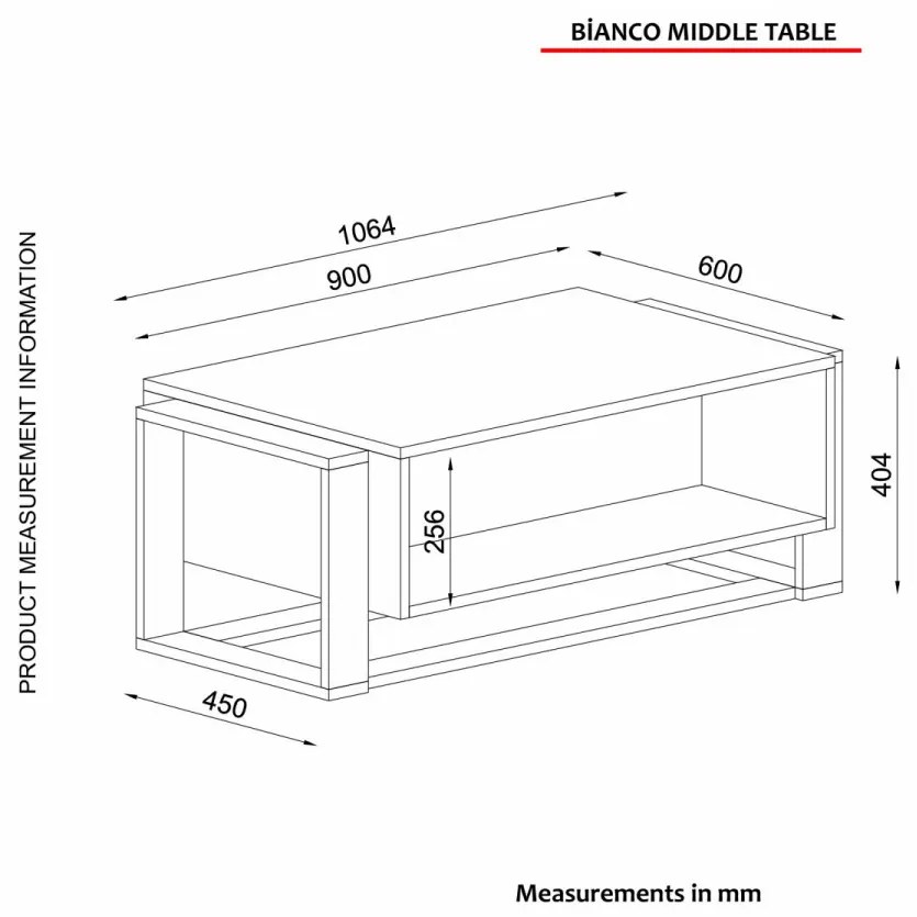 Măsuţă de Cafea Bianco, 106.4 x 60 x 40.4 cm, Negru / Auriu