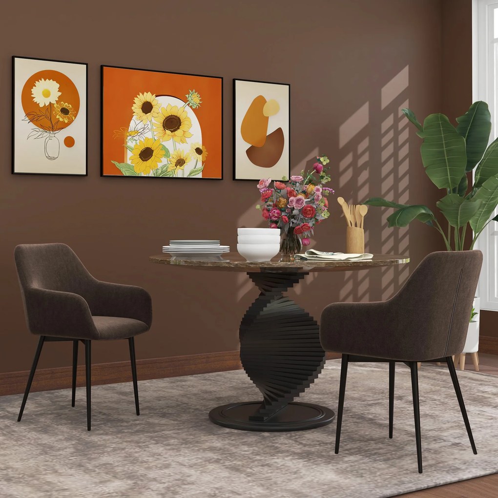 HOMCOM Set 2 Scaune de Dining Tapițate în Stil Nordic cu Brațe și Picioare din Oțel, 54x57x80 cm, Maro | Aosom Romania