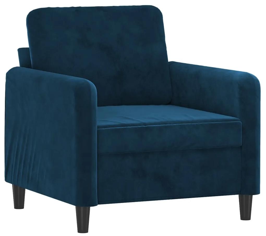 Fotoliu canapea cu taburet, albastru, 60 cm, catifea Albastru, 78 x 77 x 80 cm