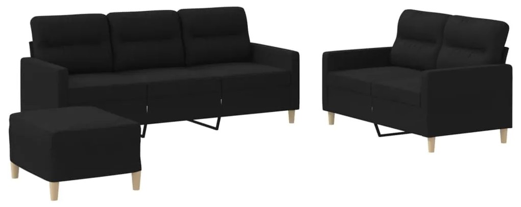 3201612 vidaXL Set de canapele cu perne, 3 piese, negru, textil