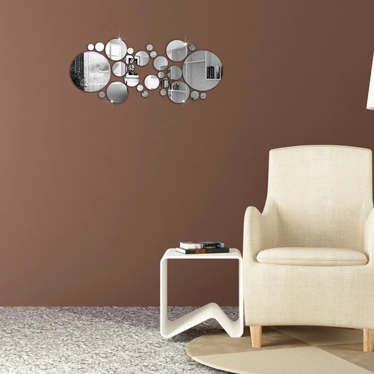 Sticker perete 3D Oglinzi argintii rotunde
