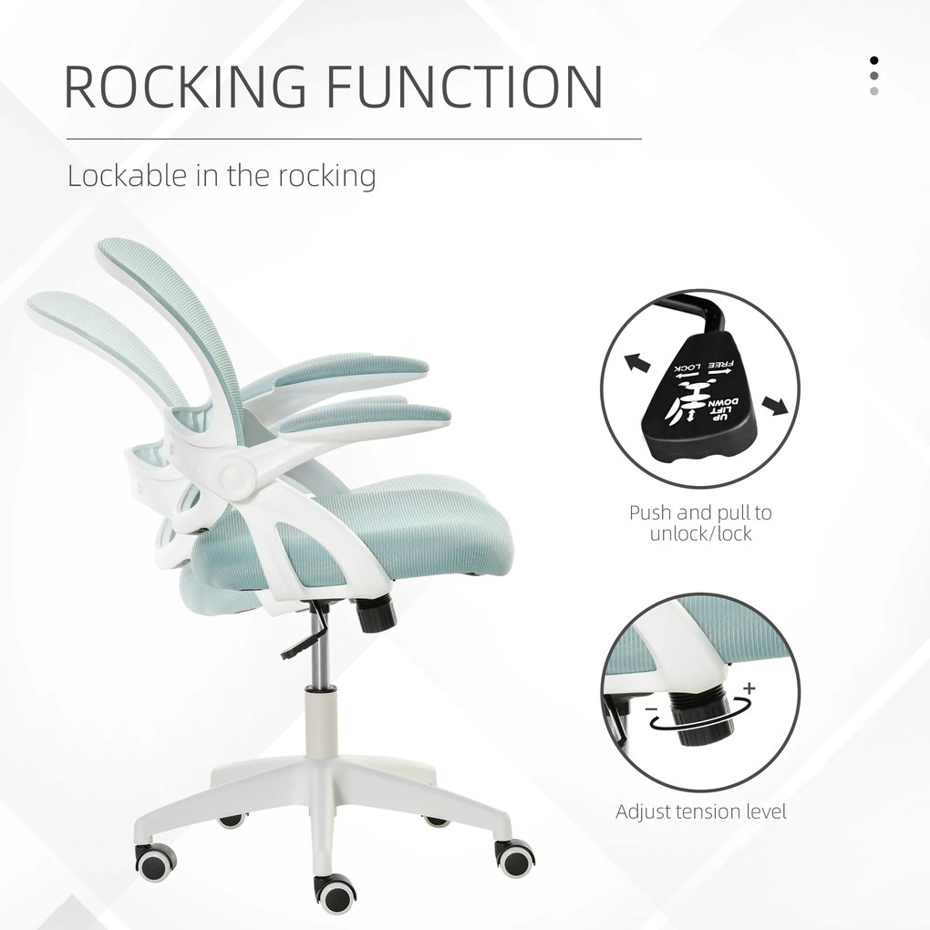 Vinsetto Scaun de Birou Ergonomic cu Spătar din Plasă, Sezut Capitonat, Înălțime Ajustabilă, Albastru, 65.5x61.5x88-97.5cm | Aosom Romania