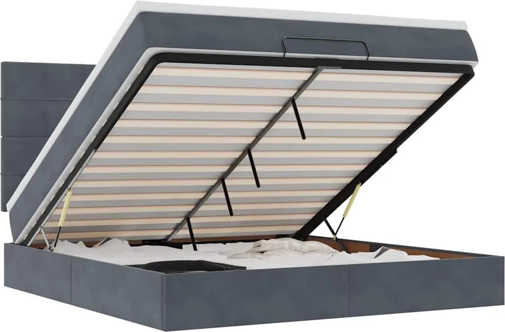 vidaXL Cadru de pat otoman cu saltele Gri închis 180x200cm catifea