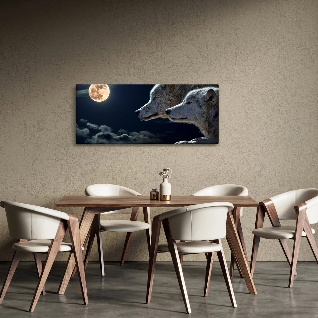 Tablou cu lupi în lună (120x50 cm)