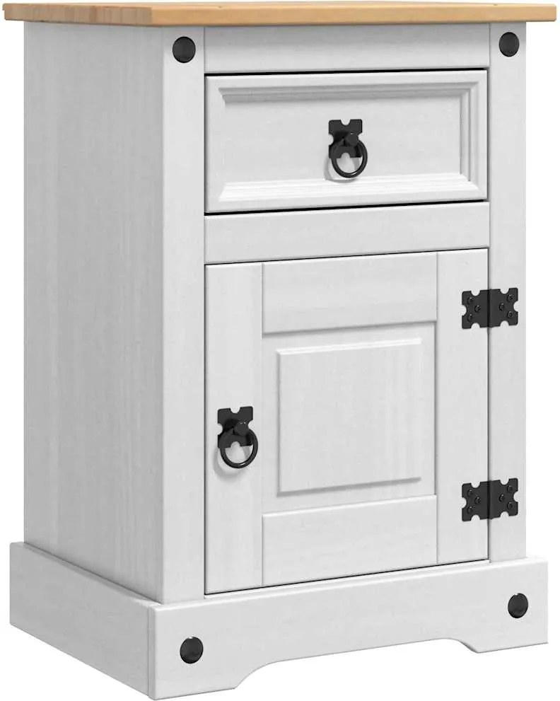 vidaXL Noptieră cu sertar Corona Alb 45 x 35 x 64 cm Lemn de pin masiv