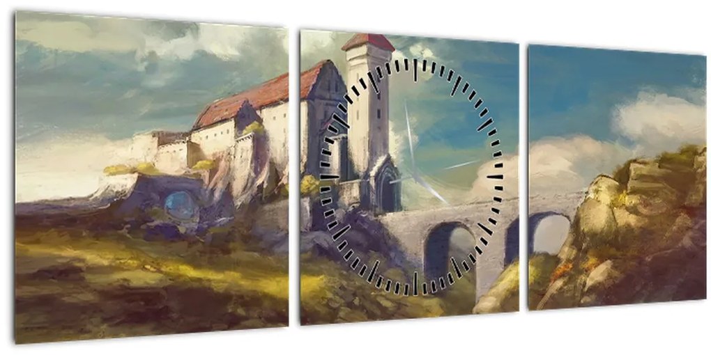 Tablou - Castelul medieval (cu ceas) (90x30 cm)