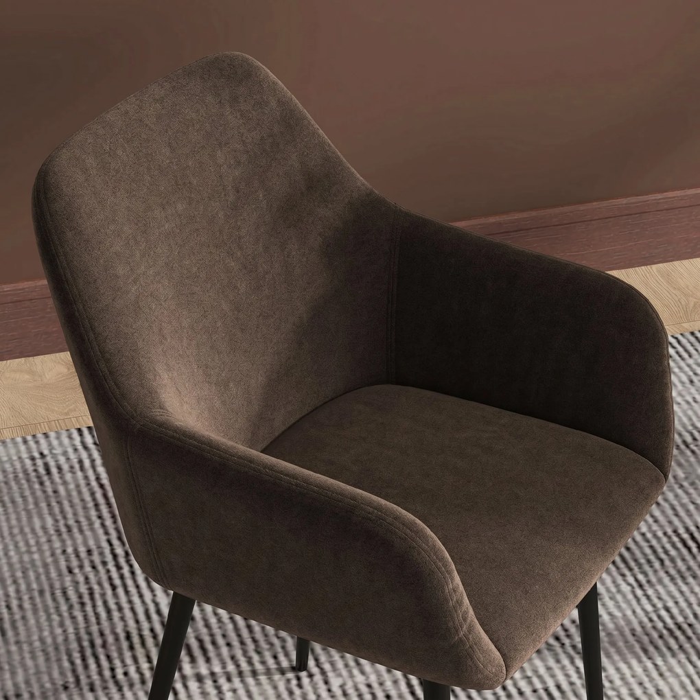 HOMCOM Set 2 Scaune de Dining Tapițate în Stil Nordic cu Brațe și Picioare din Oțel, 54x57x80 cm, Maro | Aosom Romania