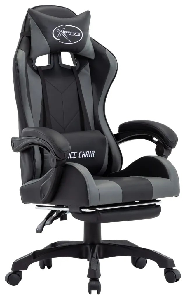 vidaXL Scaun de racing, suport picioare, gri/negru, piele ecologică
