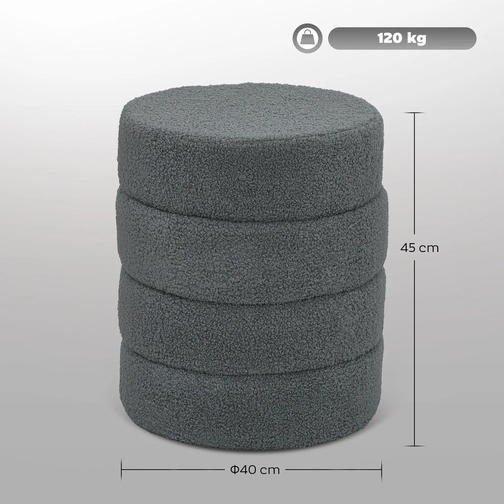 HOMCOM Taburet, rotund, cu blană de ursuleț, până la 120 kg, Ø40x45H cm, Gri închis | Aosom Romania