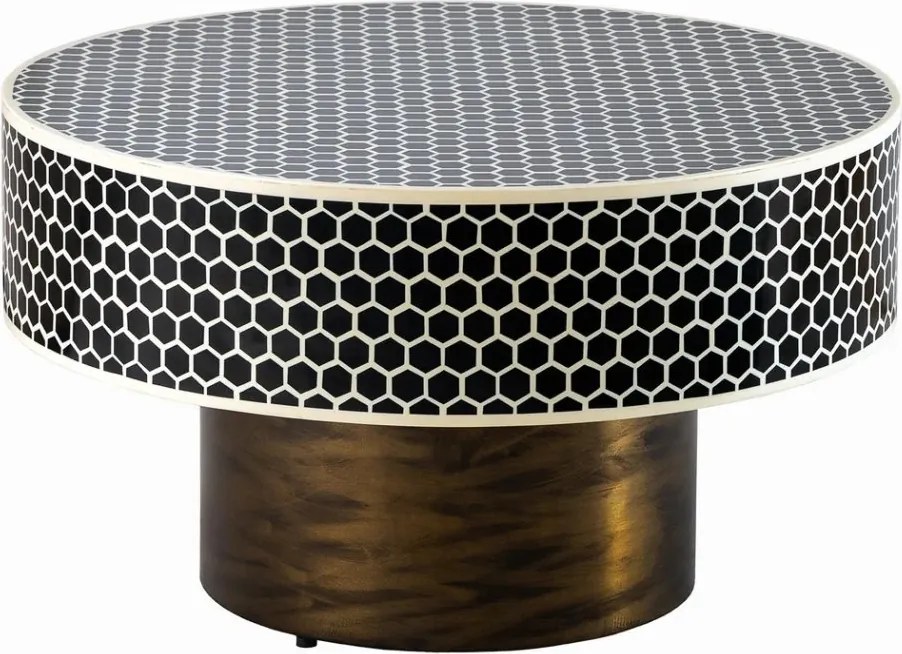 Masuta de cafea rotunda, Mozaic incrustat, Alb-Negru, HARMONY NATURE 60cm