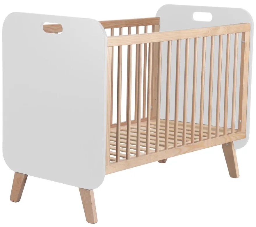 Pătuț alb/în culoare naturală cu aspect de lemn de pin 60x120 cm Paris – Marckeric