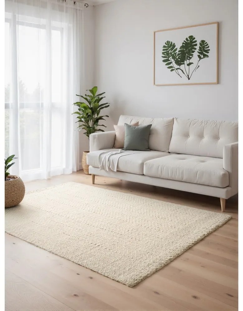 Covor crem-fildeș țesut manual din amestesc de lână 80x150 cm Majoli – Elle Decoration