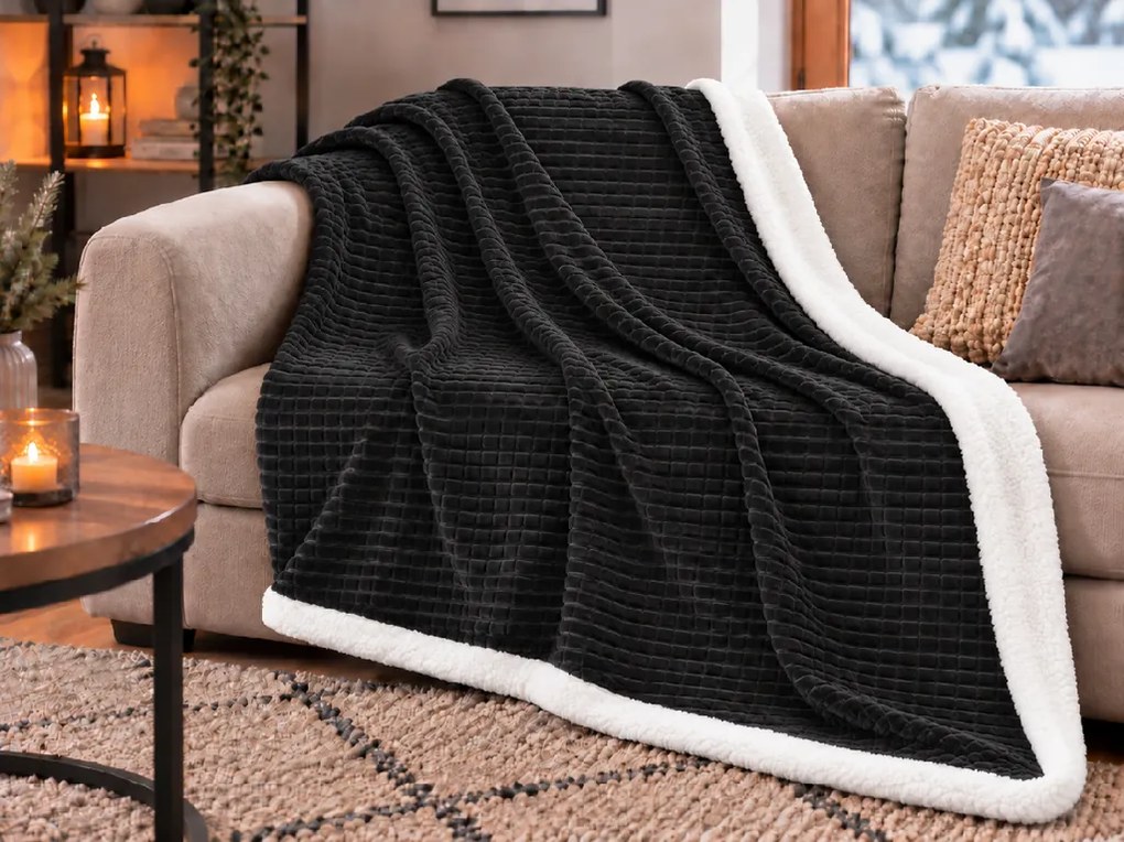 Patura imitatie de miel BRICKY, neagra Dimensiune: 150 x 200 cm