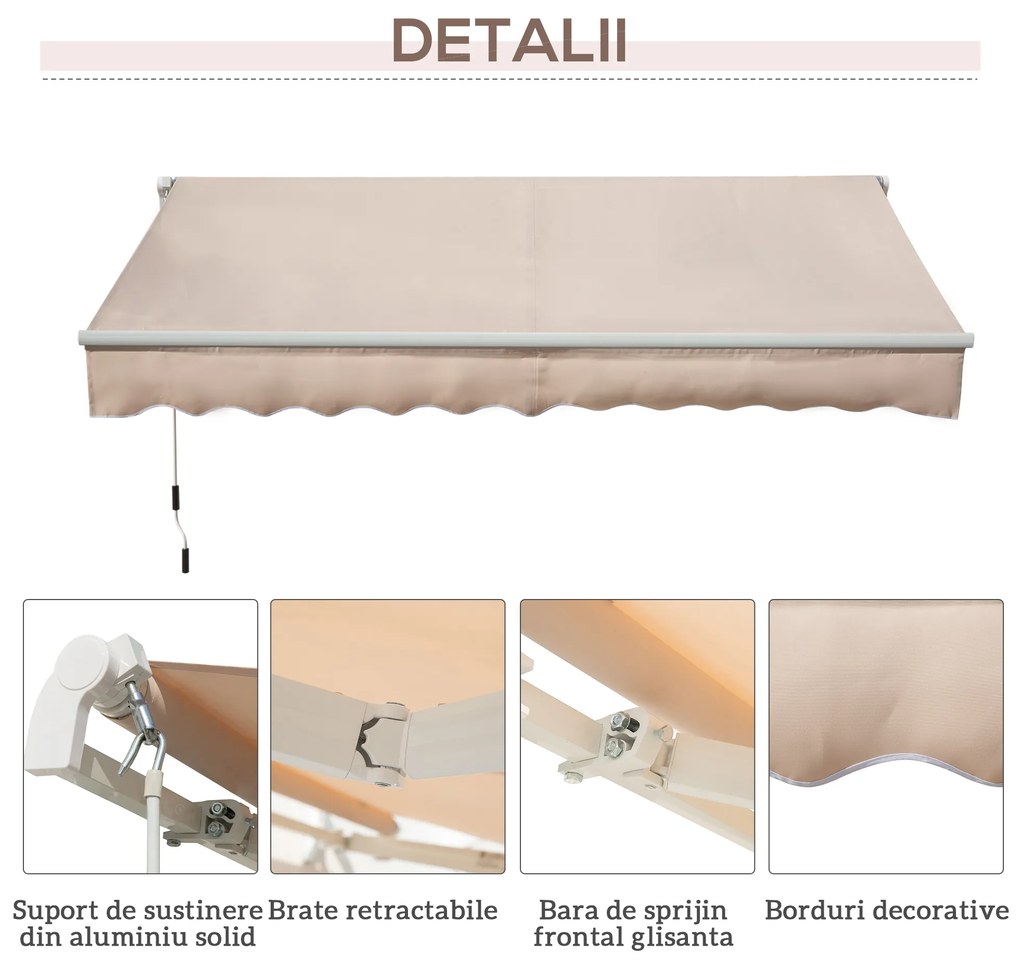 Outsunny Copertină Extensibilă pentru Exterior, Copertină Roll-Up cu Deschidere Manivelă, 295x200 cm, Bej | Aosom Romania