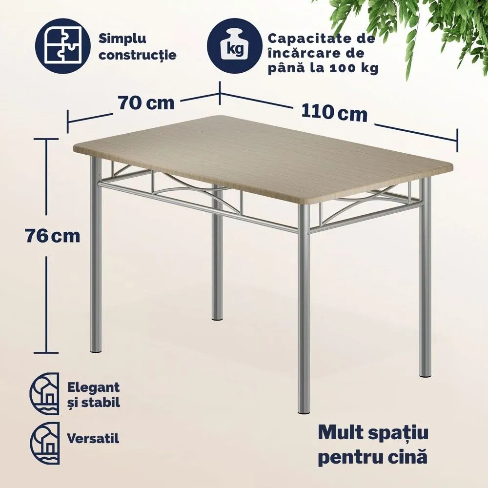 Set de mese de dining PAUL, 5 bucăți, maro stejar Jurhan