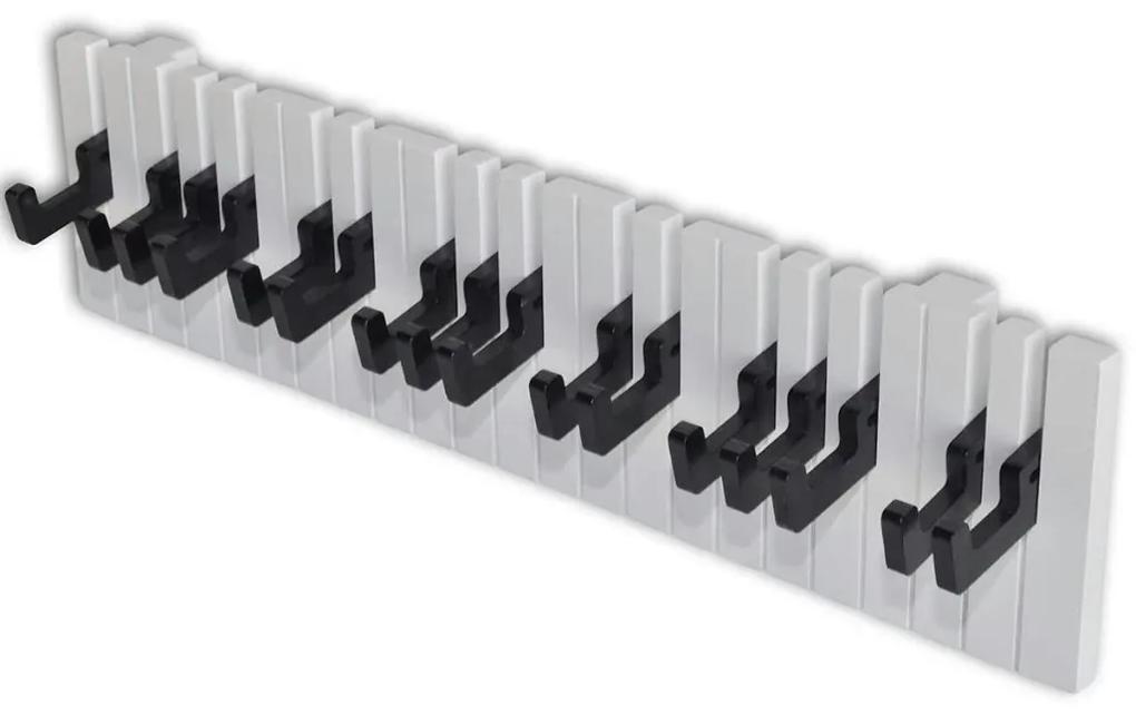 241521 vidaXL Cuier de perete cu design claviatură de pian cu 16 cârlige negre